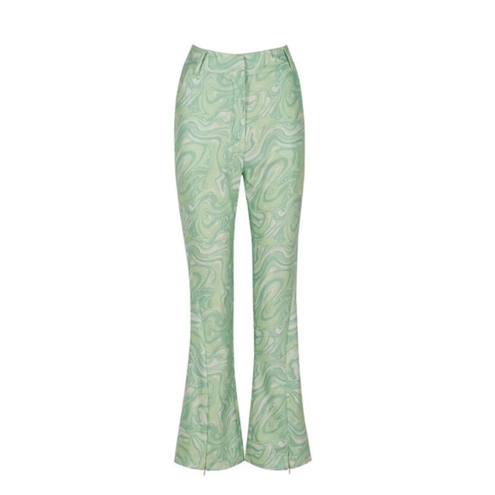 House of Sunny Green Swirl Paradise Pants Split Leg Zip size 2